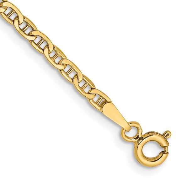 14k Yellow Gold 10 inch 2.4mm Semi-Solid Anchor with Spring Ring Clasp Anklet